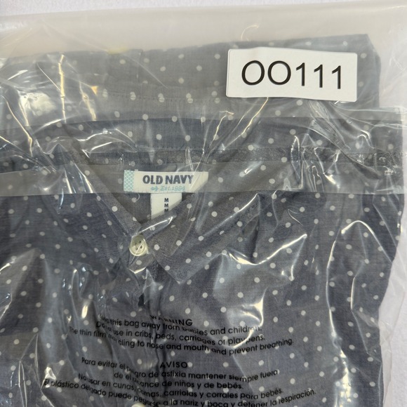 Old Navy Womens Blue Polka Dot Cotton Button Down Shirt Size Medium Long Sleeve - Picture 9 of 9